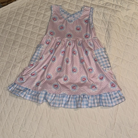 nwot Checker Floral Polka Dot Twirl Dress Girls 7T - Picture 2 of 5